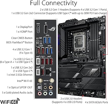 ASUS ROG Strix Z790-E Gaming WiFi 6E LGA 1700(Intel® 12th&13th Gen) ATX Motherboard(PCIe 5.0, DDR5,18+1 Power Stages,2.5 Gb LAN,Thunderbolt 4,5xM.2, 1xPCIe 5.0 M.2,Front Panel USB 3.2 Port) ASUS ROG Strix Z790-E Gaming WiFi 6E LGA 1700(Intel® 12th&13th Gen) ATX Motherboard(PCIe 5.0, DDR5,18+1 Power Stages,2.5 Gb LAN,Thunderbolt 4,5xM.2, 1xPCIe 5.0 M.2,Front Panel USB 3.2 Port)
